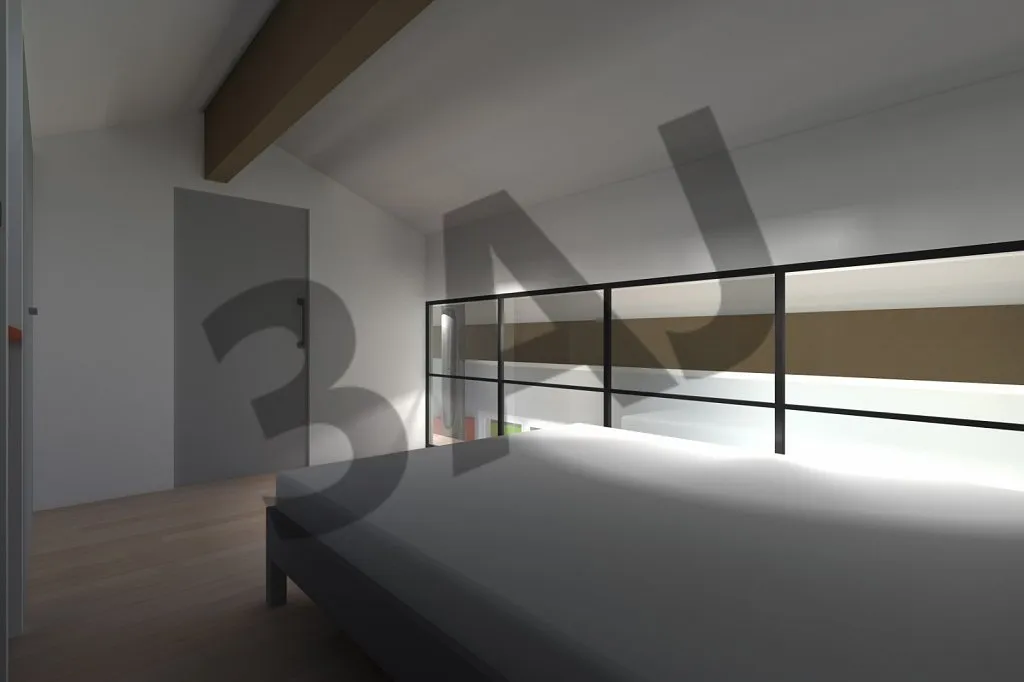 Chambre en mezzanine, perspective 3D