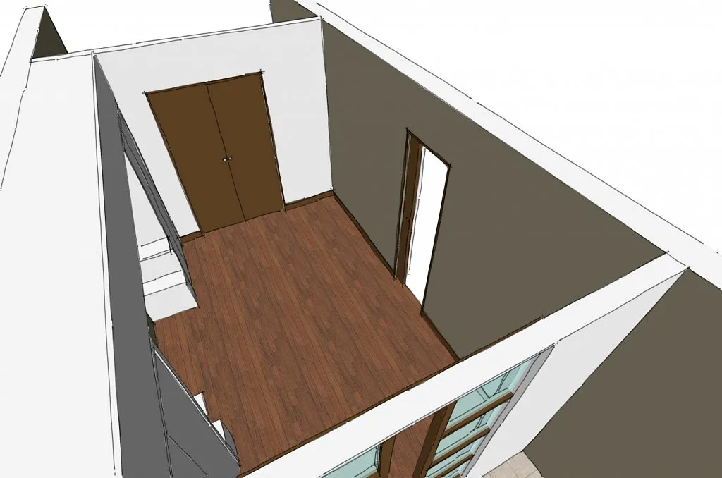 Perspective 3D d'une chambre avec rangements sur mesure