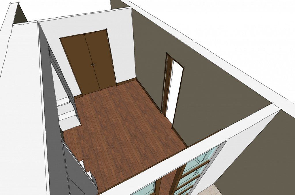 Perspective 3D d'une chambre avec rangements sur mesure