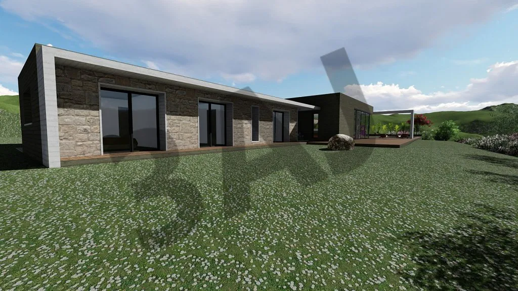 Façade en pierre de la villa, perspective 3D