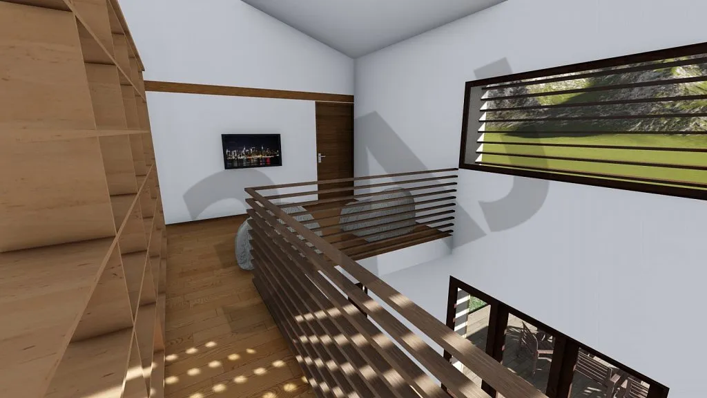 Mezzanine et garde-corps à lames, perspective 3D