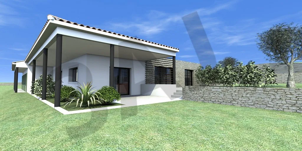 Perspective 3D de la villa depuis le jardin