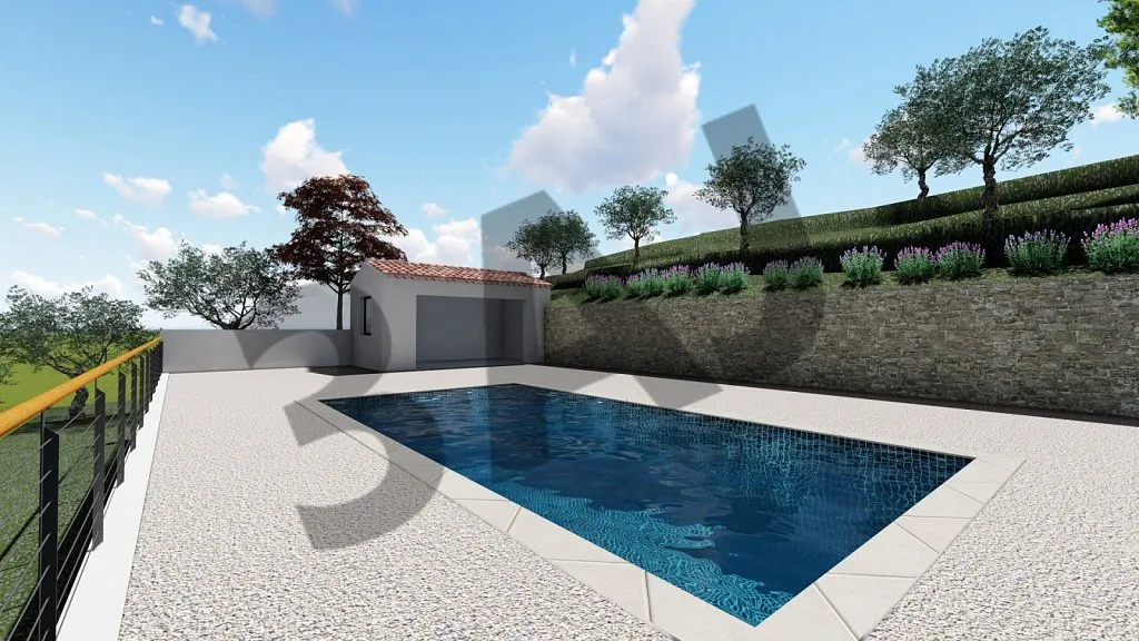 Perspective 3D de la piscine et de sa plage