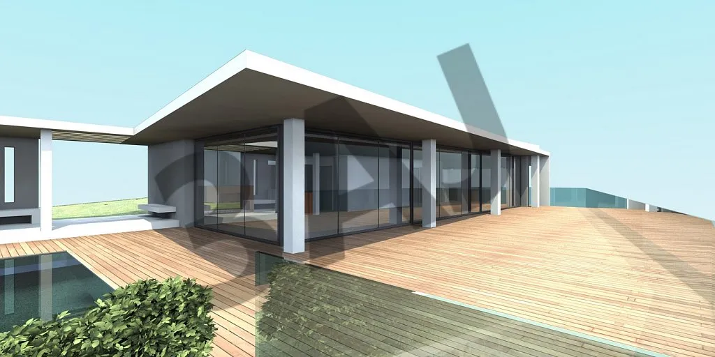 Perspective 3D du projet, terrasse et piscine