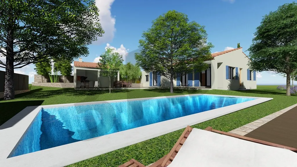 Perspective 3D de la piscine de la villa DP01