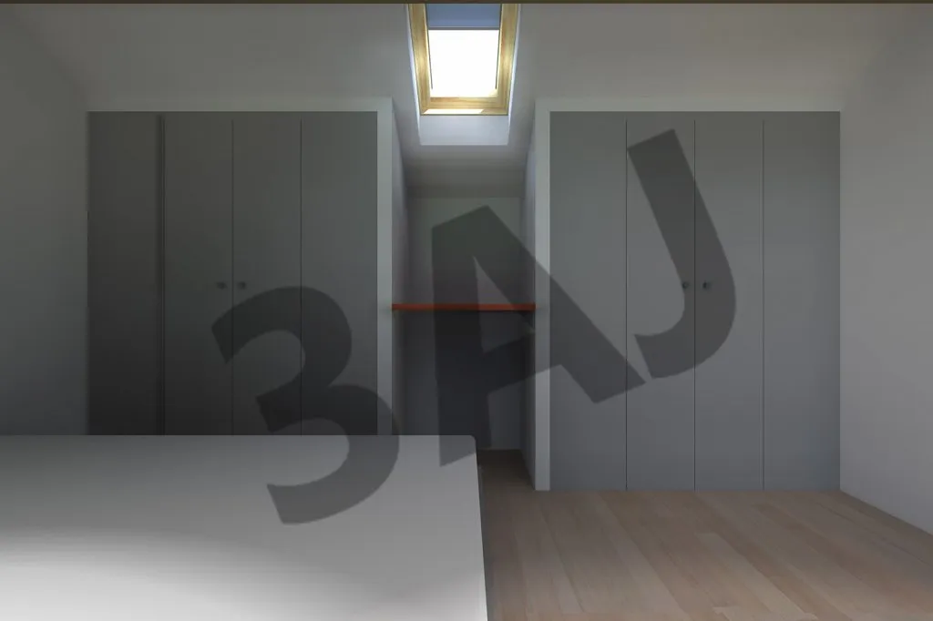Rangements intégrés sous verrière de toit, perspective 3D