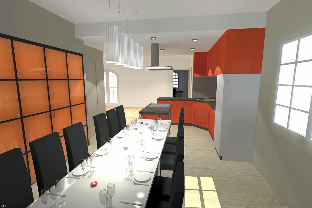 Salle à manger et cuisine, perspective 3D