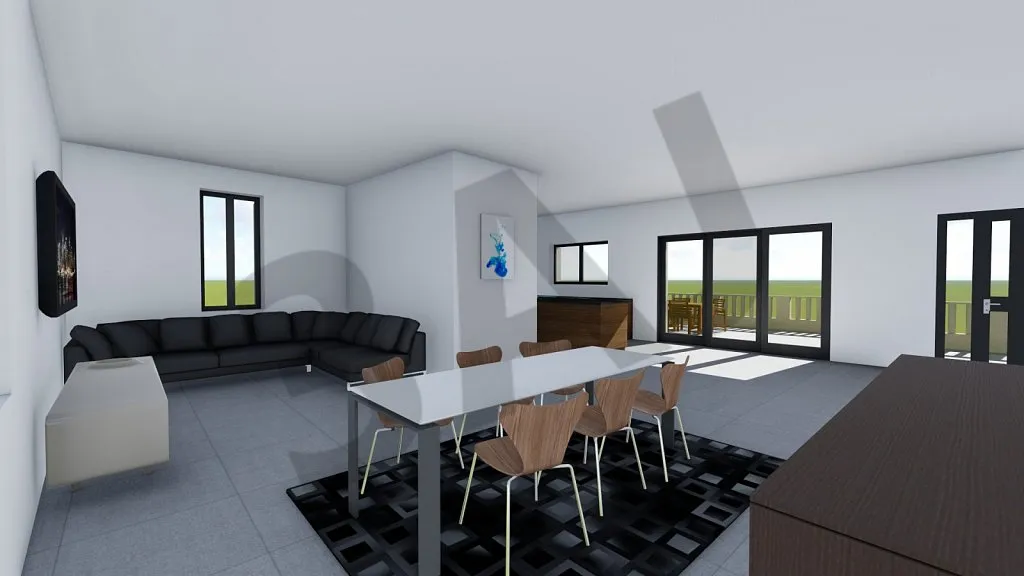 Perspective 3D du séjour de la villa BF